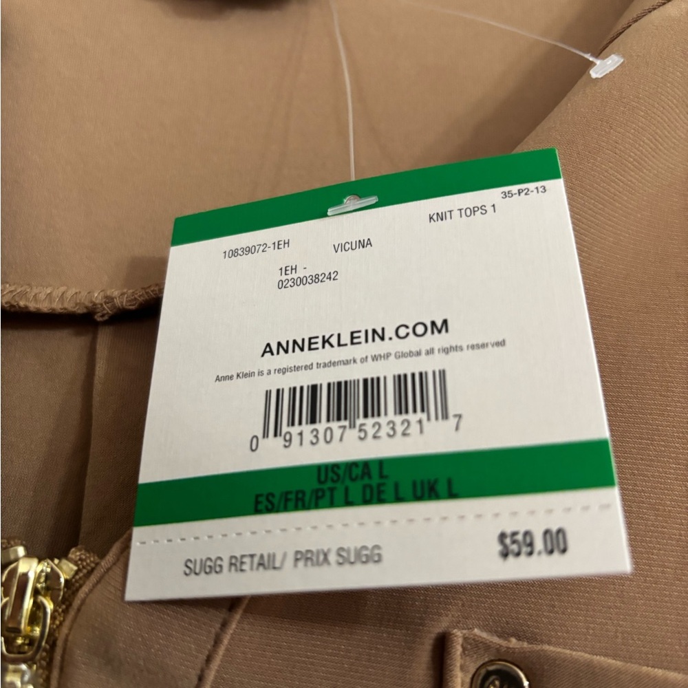 Anne Klein Tan Sleeveless Blouse with Gold Zipper - Picture 2 of 3